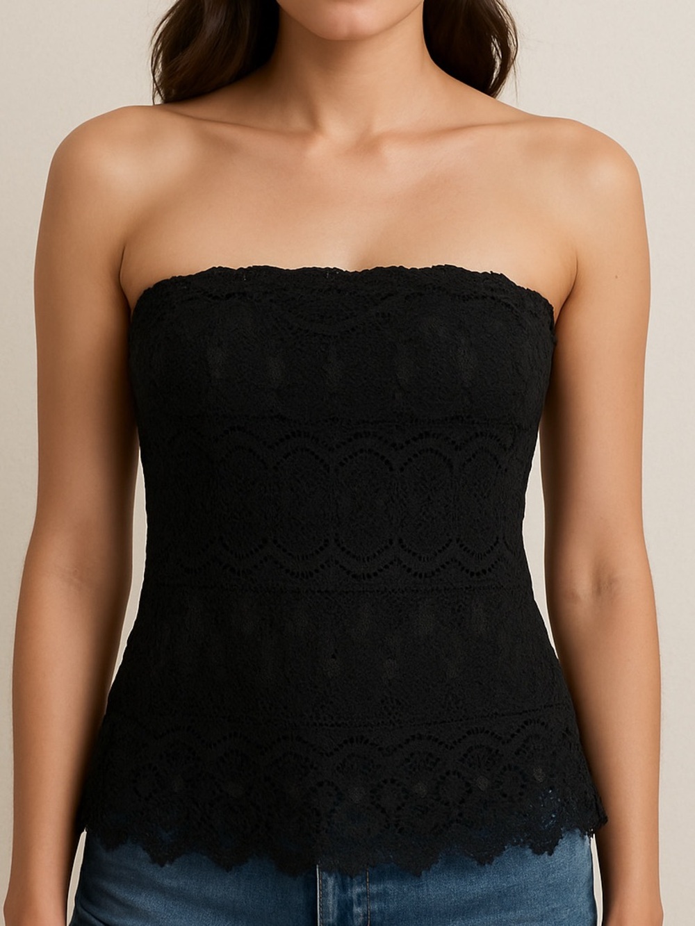 ANNA SUI vintage lace overlay sleeveless strapless top with side zipper size 10